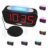 ZEITHALTER Auto Dimmer Digital Alarm Clock with Bed Shaker, Dual USB Charging Ports, 3-Level Alarm...