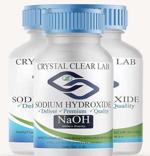 Crystal Clear Lab Sodium Hydroxide - 5lb Lye, Caustic Soda for Soap Making & Cleaning