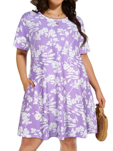 Image of elescat Plus Size Summer Dresses for Women Casual Short Sleeve Pockets Loose Oversized T Shirt Sundress 2026