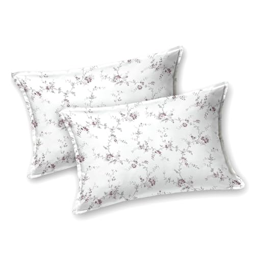 Image of LINENWALAS 100% Cotton Bed Sheet for King Size Bed, Floral Printed King Bedsheet with 2 Pillow Covers | 210 TC Soft, Breathable, Luxury Bedsheet (Vineyard, 108 x 108 Inches), White