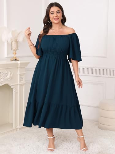 Image of CICIDUDU Plus Size Smocked Maxi Dresses for Curvy Women Square Neck Flowy Casual Summer Wedding Guest Dress