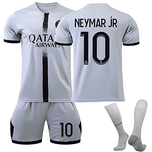 Maillot PSG Enfant de Foot 2022 2023 gris, Paris Ensemble Football Homme Survetement Soccer Jersey, Tee Shirt PSG Garcon Vetements de Football Extérieur avec Chaussette