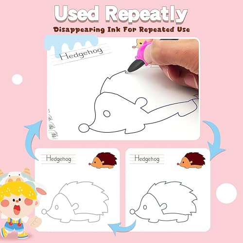 Image of VGRASSP 4 Pcs Educational Magic Drawing Tracing Book Toy for Kids - Reusable Art & Crafts Practice Workbook with Pen and 5 Refills - Grooved Doodle Book - Color and Design As Per Stock