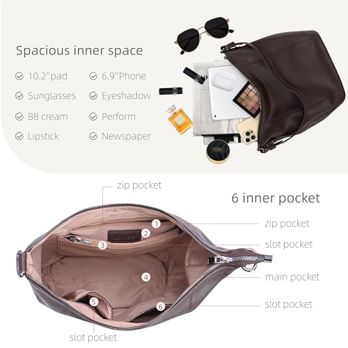 Image of Iswee Soft Leather Hobo Shoulder Crossbody Handbag Purse for Women Tote | Slouchy Bag Large Capacity Casual Travel Pocketbook Designer Daily Work Bag