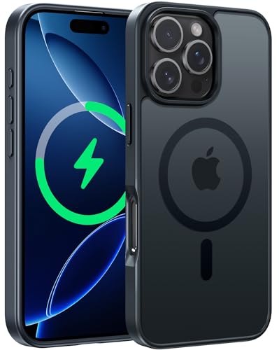 Image of FNTCASE for iPhone 16 Pro Case: [Compatible with Magsafe] Translucent Matte Magnetic Phone Cover - Military Grade Drop Protection Shockproof Protective Cases - Black