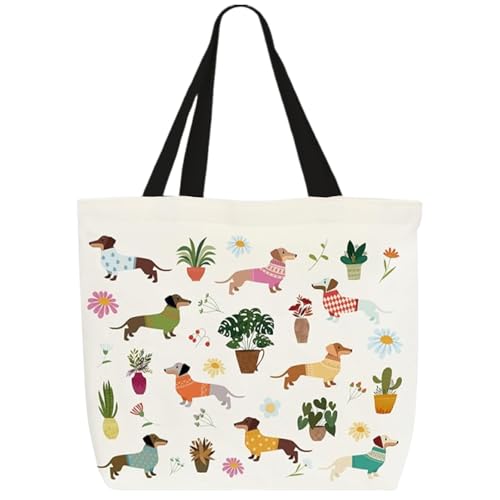 Dackel Geschenke, Damen-Tragetaschen aus Segeltuch, großes Fassungsvermögen wiederverwendbare Einkaufstasche, Dackel Geschenke Für Tierliebhaber, Tragbar Kulturtasche Damen für Reise Alltagsleben