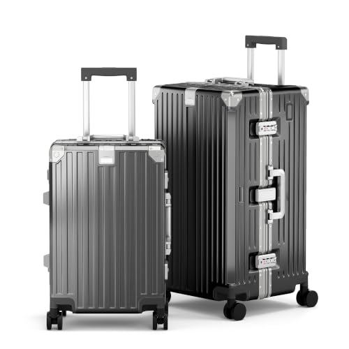 Image of ALPHA CAMP 2-Piece Luggage Set, 20 Inch Carry-On & 26 Inch Trunk Luggage | Aluminum Frame Zipperless 3-Layer PC Suitcase Set with TSA Lock,Charging Port,Cup Holder for Business & Holiday Travel
