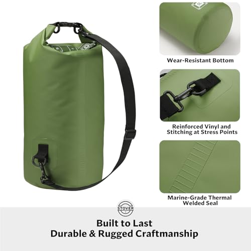 Image of STOVER 5 /10 /25 /30 /40L Waterproof Dry Bag, Small Lightweight Roll Top Dry Bag Backpack w /Waterproof Phone Case, Kayaking, Travel, Hiking, Fishing, Tubing, Camping, the Beach, Men /Women (Green)