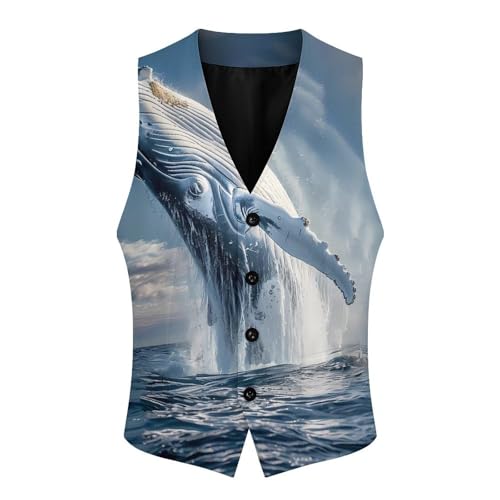 Humpback Sea Whale Ocean Animal Men's Suit Vest Waistcoat Vests Formal Dress with 2 Pockets for Business Casual Tuxedo3