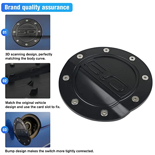 Litmiracle Fuel Tank Cap Cover For Ford Mustang Gt, Gas Tank Doors With Logo Replacement Parts Compatible With Ford Mustang Gt 2015-2020, Black #TOP2