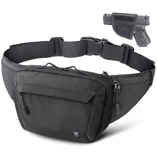 RXW Tactical Concealed Carry Fanny Pack, CCW Fanny Pack, Waist Bag for Men, Hip Bag Compact Belt Bag for Hiking, EDC Waist Pack(Adjustable Up to 60
