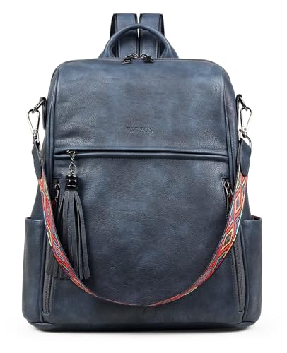Image of FADEON Leather Backpack Purse for Women Designer Travel Backpack Purses PU Fashion Ladies Shoulder Bag with Tassel