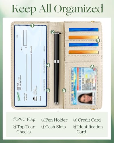 Image of Slohif Checkbook Cover for Personal Duplicate Checks - Leather Check Book Wallet Holder for Women Gold Flower Bird Top Side Tear