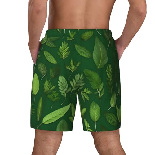Men's Herb Plant Leaves Print Quick-Dry Mesh Swim Trunks Stretch Lining Beach Shorts Surfing Summer Vacations3