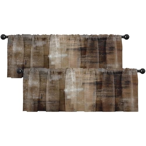 Emvency 2 Pack Valances Window Treatments, Abstract Dark Brown Art Painting Blackout Drapes Adjustable Curtain for Windows Living Room Kitchen Over Sink, 12x52 Inch Rod Pocket Valances