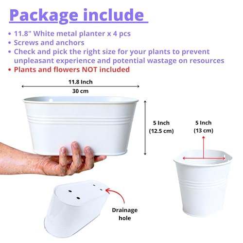 LaLaGreen Wall Planter (11.8 Inch, 4 Pack) White Metal Wall Hanging Decor for Indoor Planter Flower Pot Holder Porch Balcony Decoration Window Boxes Planters Pots Plant Planters Garden Yard Home Fence by LáLáGreen - Image 2