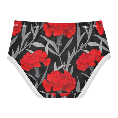 Vivid Red Carnation Flowers Gray Toddlers Underwear Floral 2t Cotton Panties for Girl Print Kids Undies Briefs2