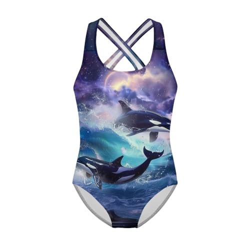 Image of WELLFLYHOM Girls Swimsuit 5-14 Cross Back Swimwear Full Coverage One Piece Bathing Suit Sleeveless Beachwear