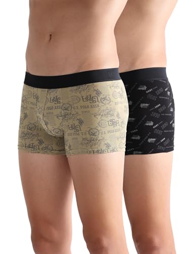 Image of U.S. Polo ASSN. Mens OET16 Cotton Stretch Brand Printed Underwear Trunks - Pack of 2