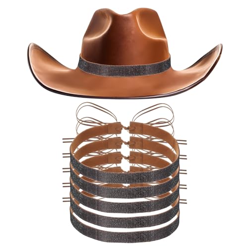 Bandeau de chapeau de cowboy réglable avec strass sourcing map noir en lot de 6