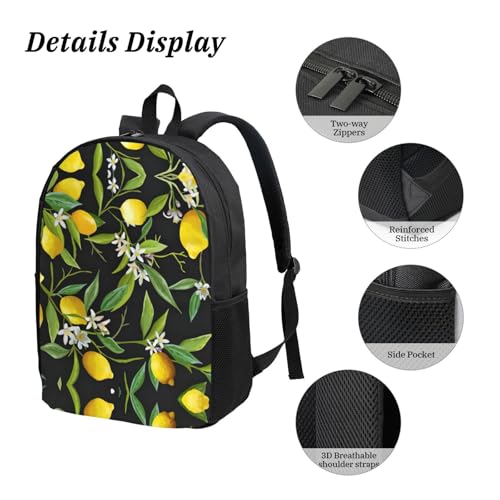 Mochila escolar negra con estampado de limón tres piezas con estuche 5