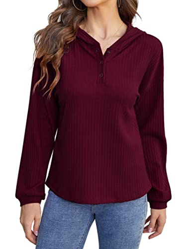 KOJOOIN Damen Sweatshirt Kapuzenpullover Casual Hoodie Pulli mit Kapuze Langarmshirt Pullover lässig Herbst Winter Bluse Tops Rot XL Cover