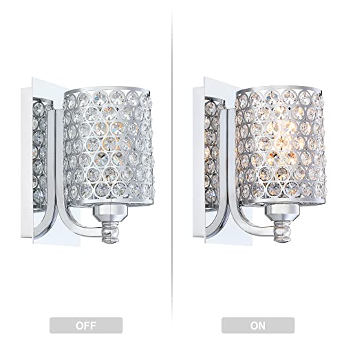 Image of Crystal Wall Sconce with Chrome Finish (Set of 2) Modern Concise Style Wall Light Fixture Polyhedral Opal Crystal Shade for Bath Room Bed Room LED Bulb(not Include)