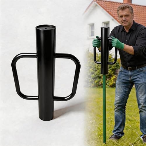 Fence Post Driver 17 Inch Heavy Duty Steel Post Pounder with Ergonomic Handles Anti Rust T Post Driver for Garden Farm Orchard Suitable for U Channel Wooden Posts Sign Posts