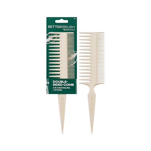 Image of EcoTools Double-Sided Hair Comb, Wide-Tooth & Narrow-Tooth Sides For Detangling & Styling, Sectioning Tip, Bamboo Hair Comb for All Hair Types, Anti-Breakage, Vegan & Cruelty-Free, 1 Count