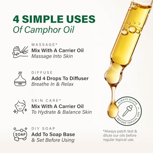 Image of 100% Pure Camphor Oil - 4 Fl Oz Camphor Essential Oil for Hair, Skin, Diffuser, Aromatherapy & DIY Soap Making Scent