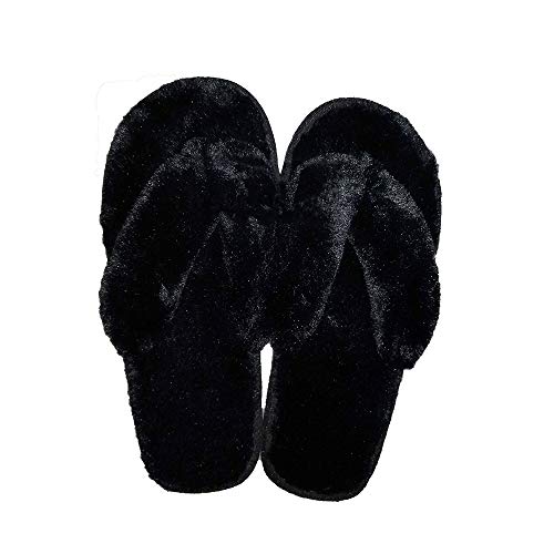 Ancoz Chanclas Antideslizantes de Felpa para Mujer, Pantuflas de algodón en Forma de T en el Interior (38/39 EU, Negro)