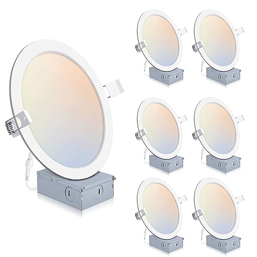 6 Pack Recessed Lighting 8 Inch with Junction Box, 5CCT 8 Inch LED Recessed Lights Dimmable...