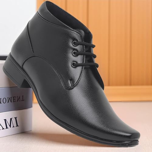 Image of Zixer Artificial Leather Mens Formal Shoes || Office High Top Formal Shoes Men || Cozy Black Formal Shoes for Men Ankle Bike Riding Chelsea Boots For men (Black)
