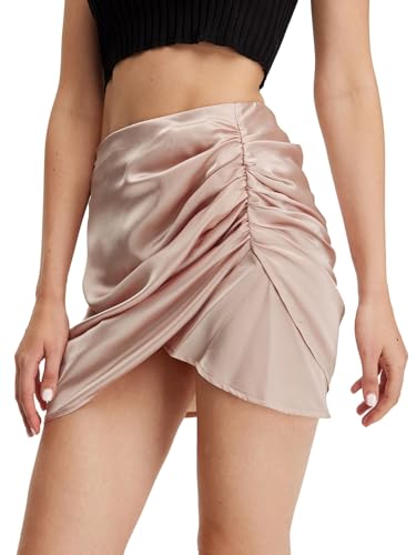 Women's High Waist Ruched Asymmetrical Skirt Party Cocktail Satin Mini Skirt3