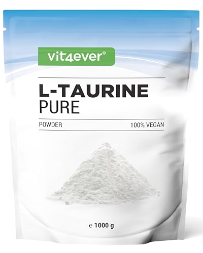 vit4ever Taurin Pulver - 1000 g (1 kg) - Optimale Löslichkeit - Vegan - 99% Reinheit - Laborgeprüfte Premium Qualität - L-Taurin Aminosäure