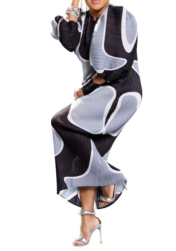 Women Colorful African Dress Floral Puff Long Sleeve Wedding Guest Party Pleated Maxi Dress