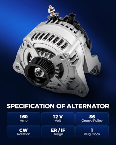 Image of KAX New Alternator Replacement for Ram 1500 2011-2012 for Dodge Ram 1500 2009-2010 for Ram 2500 2011-2018 for Dodge Ram 2500 2010 140 Amp,12V,CW,S6 Groove Pulley,Replace for 11035N