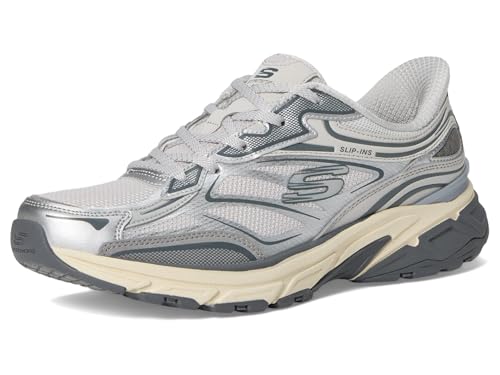 Skechers Baskets de Sport Stamina pour Femme, Garniture en Maille Grise Duraleather argenté, 40 EU