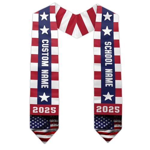 MonkeyVan Personalized USA Graduation Sash, Class of 2025 American Flag Stole Custom Stole for College High School University M8