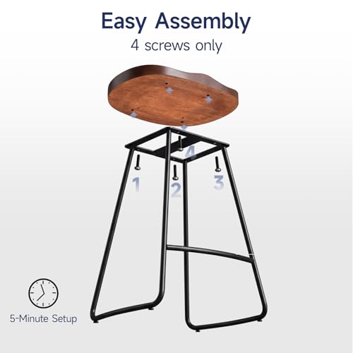 Butacos de Bar Juego de 2, Altura de 24 pulgadas, Asiento Silla de Madera Natural en Acabado Walnut, Base de Metal Negro, Sin Espaldar, Ideal para Isla de Cocina y Comedor miniatura 7