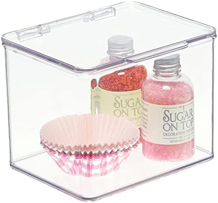 mDesign Plastic Kitchen Pantry and Fridge Storage Organizer Box Containers w/Hinged Lid for Shelves or Cabinets, Holds Food, Snacks, Seasoning, Condiments, Utensils, Lumiere Collection, Clear