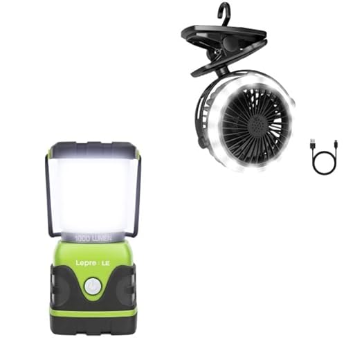 Lighting EVER Bundle – 2 Items：1000LM LED Camping Lantern, Battery Powered, 4 Light Modes & Lepro Camping Lantern with Camping Fan, Rechargeable Fan, 2 Lighting Modes, 3 Speed Settings