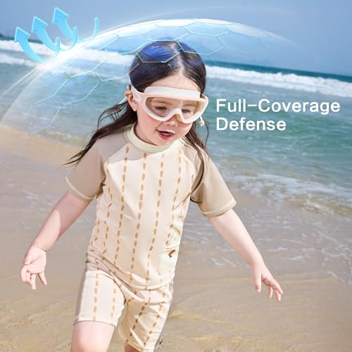 Toddler Swimsuit for Boys Girls, 2-Piece Short Sleeve Rash Guard with Sun Protection for Beach Pool Water Play2