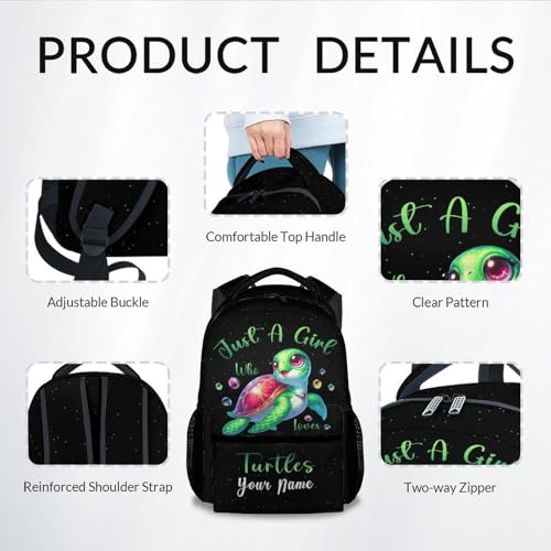 UNIKITTY Custom Girls Backpack Ages 6-8, School Backpack for Girls, Cute Sea Turtle Backpack with Adjustable Straps, 17" Durable Large Capacity Elementary Bookbags for Travel3