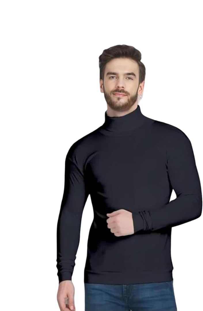 HASNU Fashion Men High Neck Black Sweater | Warm & Stylish Winter Wear Size M-picture-13