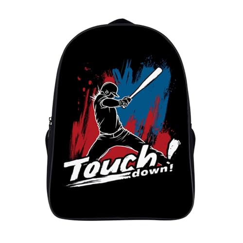 Funny Baseball Touchdown Funny 16 Inch Backpack for Men Women Casual Daypack with 2 Compartment for Travel Work
