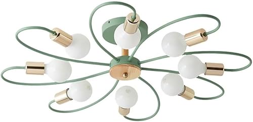 AAHOME Ceiling Light Windmill Shape Art Design Ceiling Hanging Lamps For Livingroom & Bedroom, Max 40W/E26/E27 Socket, Green + Wood Color Decorative Lighting Fixture