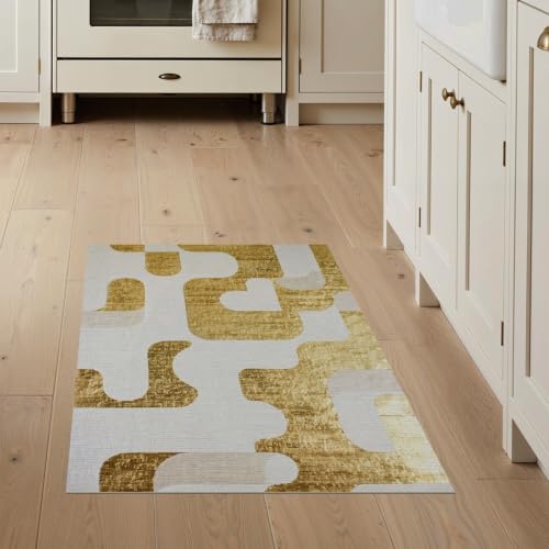 Luxury Metallic Gold Geometric Area Rug 3x5