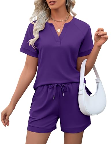 Image of LOMON Womens Two Piece Sets Summer Lounge Sets Sweatsuit Shorts Set Casual Matching Sets