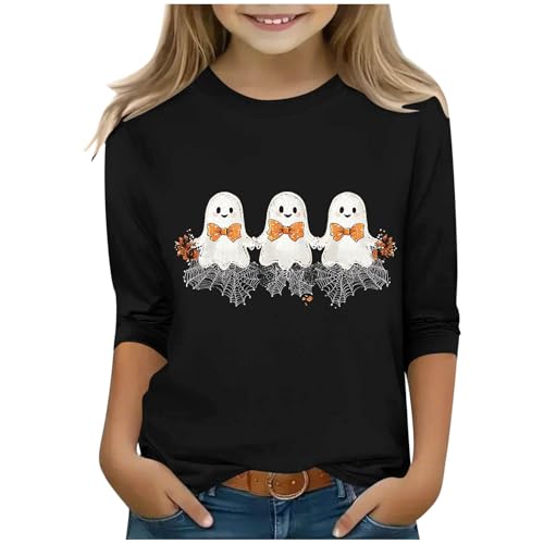 Girls 3/4 Sleeve Tops Halloween Ghost Printed T-Shirts Funny Graphic Tees Shirts Holiday Tshirts 3-12 Years